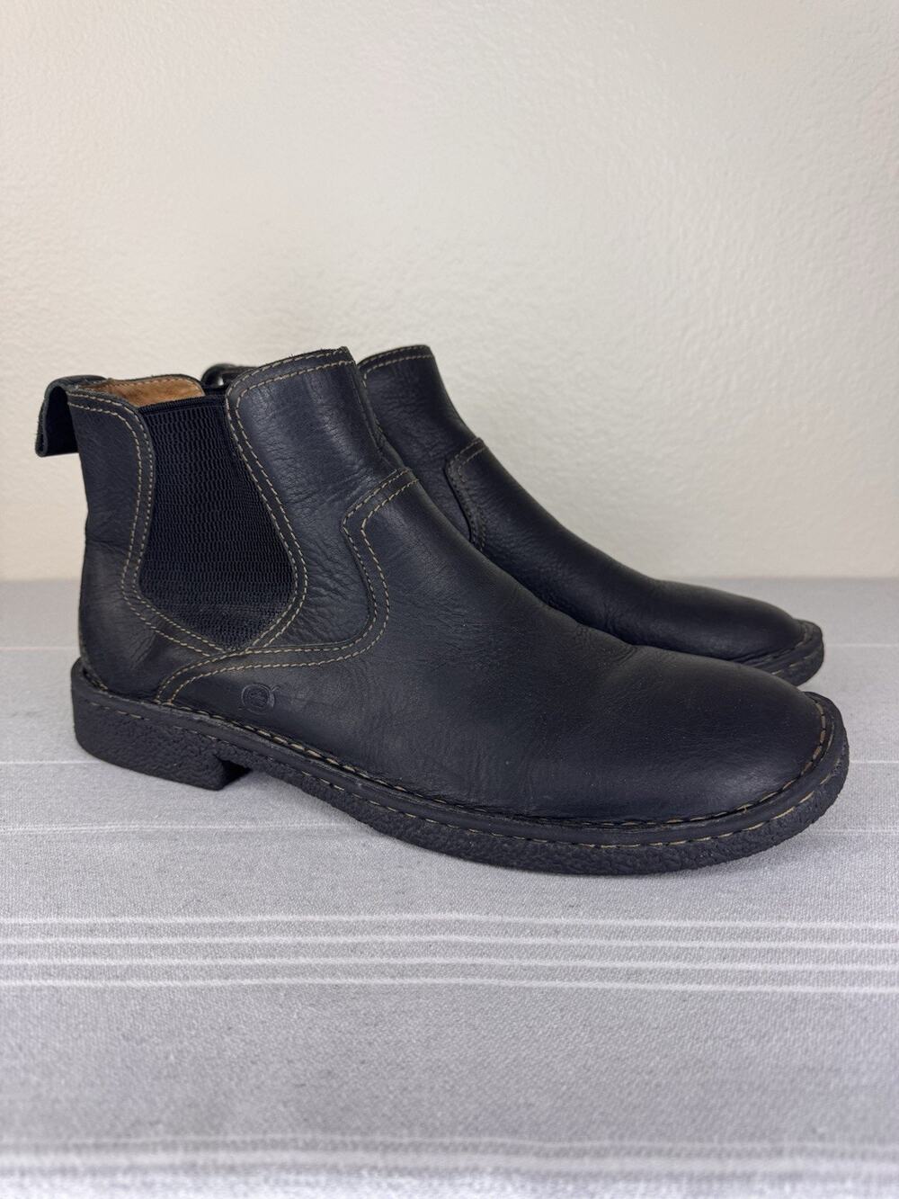 Men’s Born Hemlock Chelsea Pull On Leather Ankle Boots Round Toe Black 10